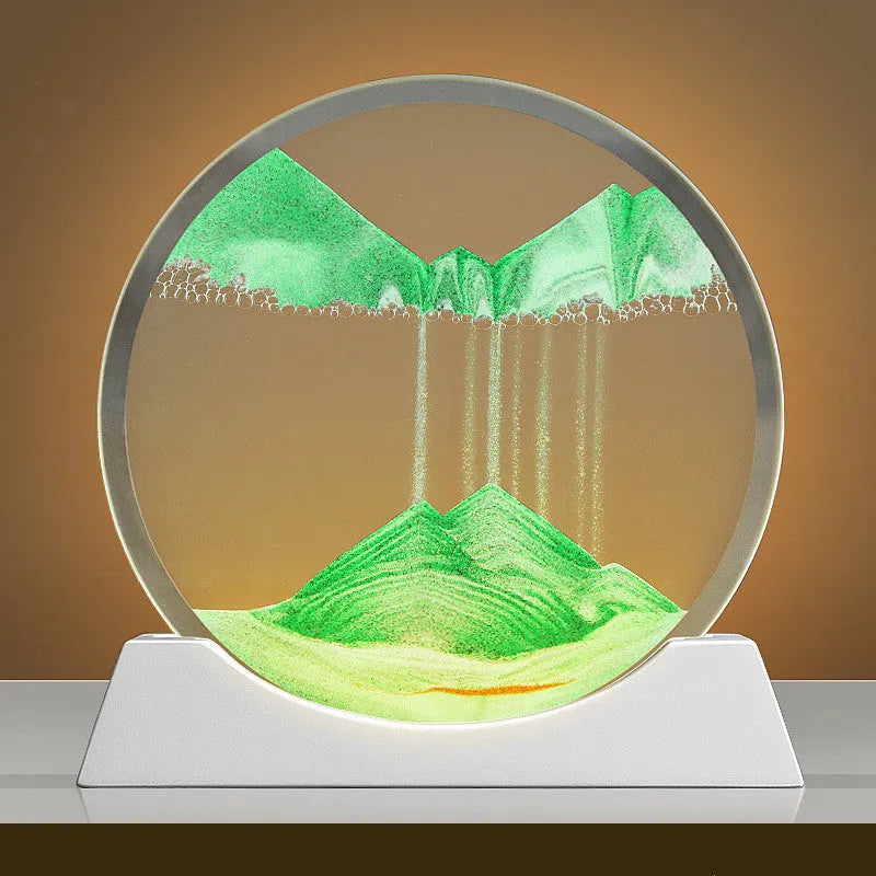 Rotating abstract quicksand painting inside a 12-inch textured glass table lamp.