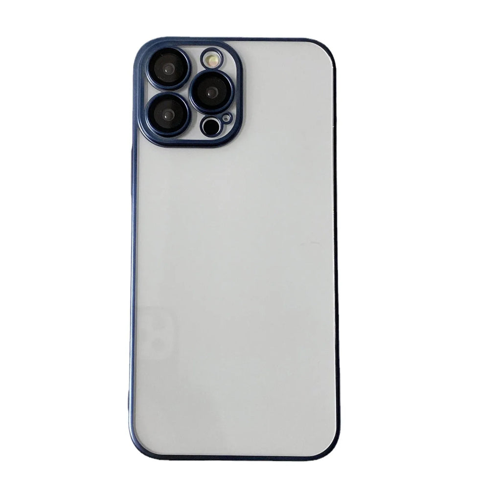 Electroplated frosted edge PC phone case for iPhone 11-15 series in original machine blue colour