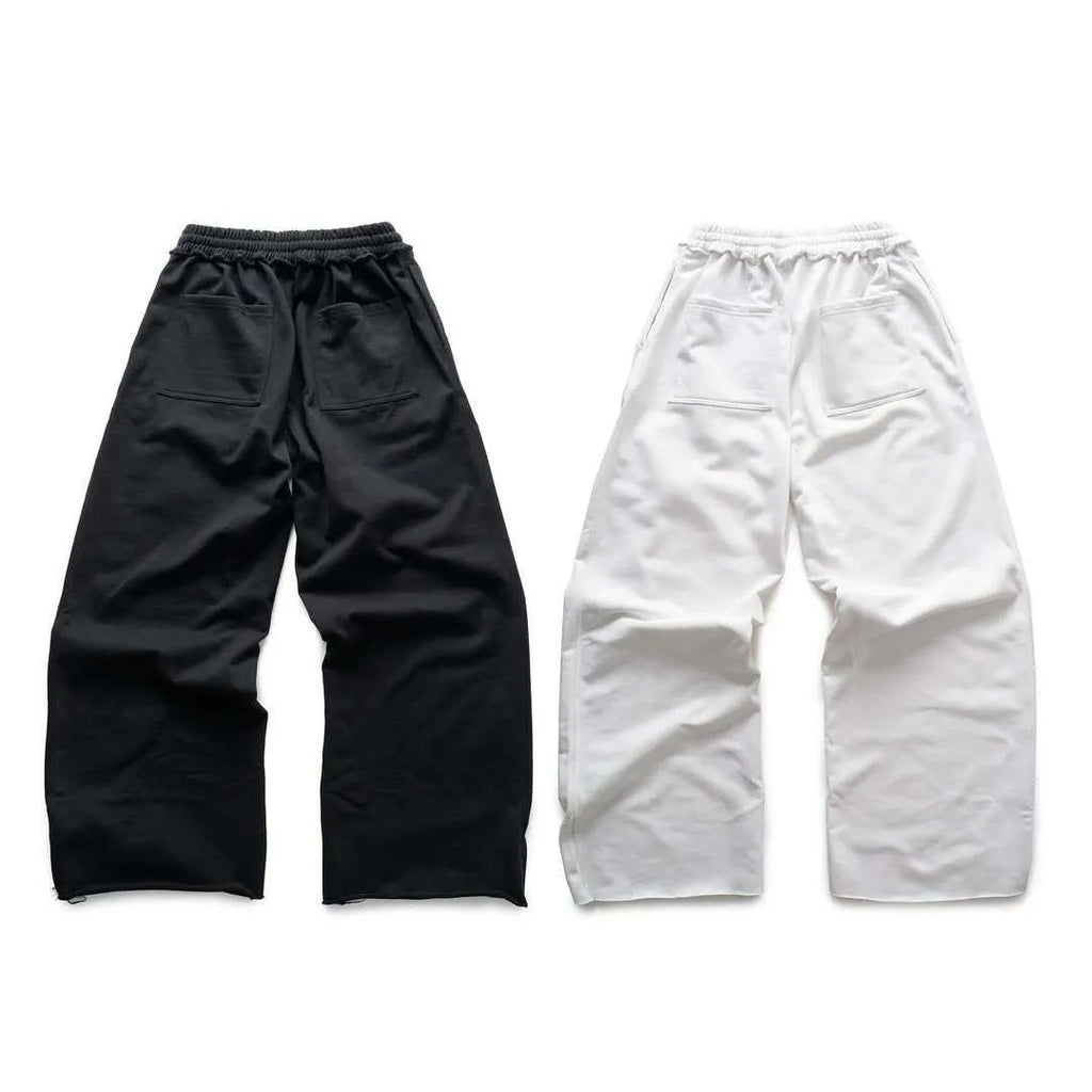 Design printing men's smart trousers in polyester, loose fit, mid waist, black colour, casual Japanese Korean style