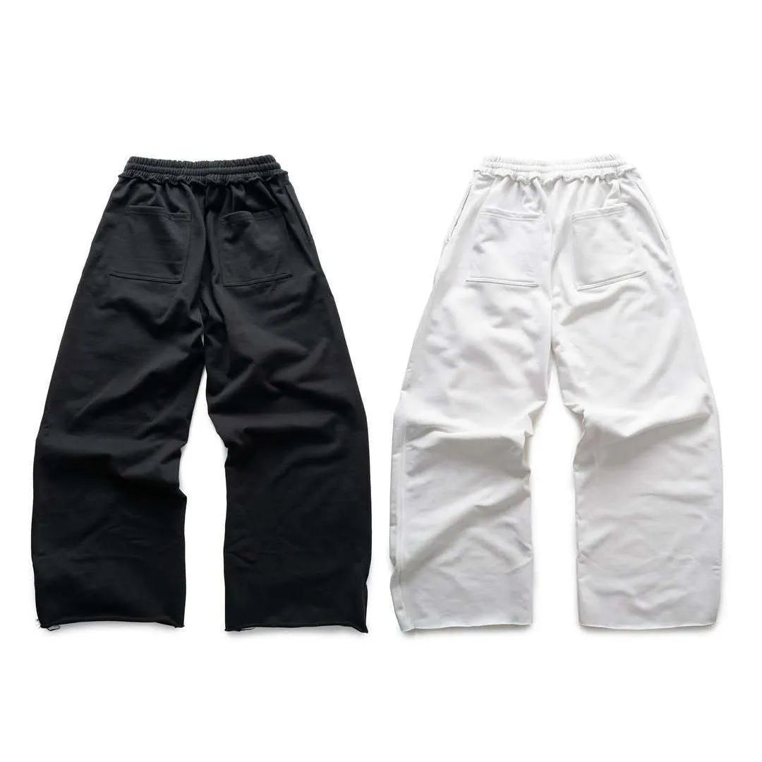 Design printing men's smart trousers in polyester, loose fit, mid waist, black colour, casual Japanese Korean style