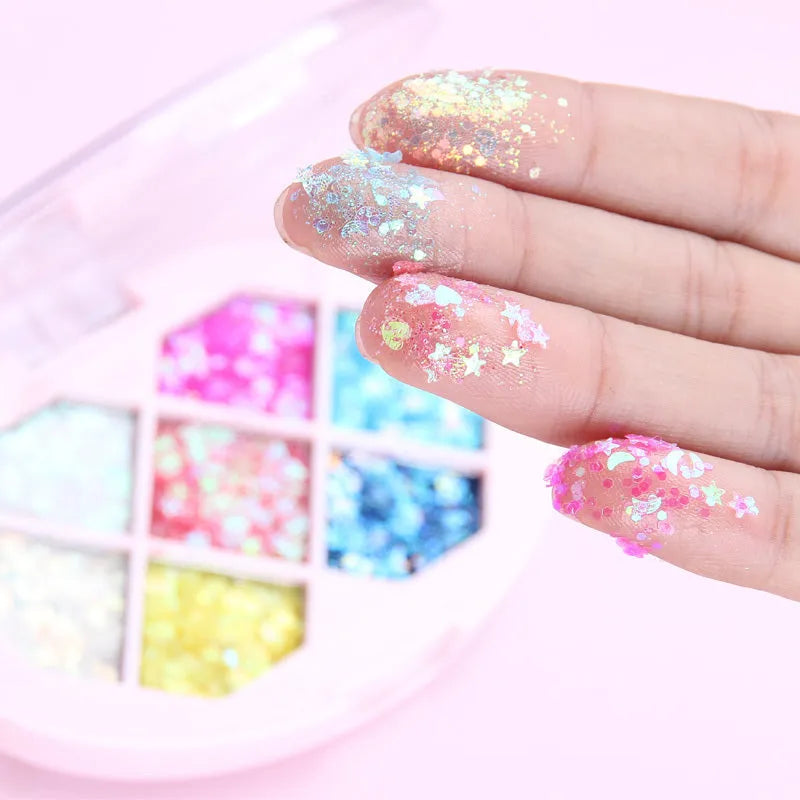 Face Jewels Eyeshadow Shimmer Pigment Gel Cream with aloe curry gum and light sequins, seven colours, options A or B, portable container