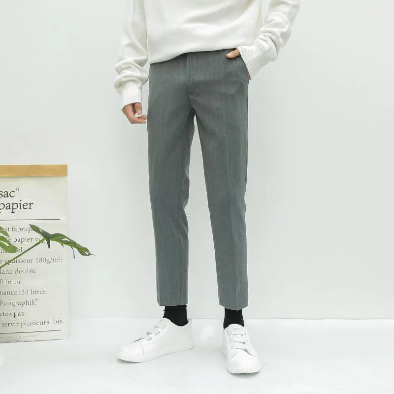 Men's straight-leg cotton trousers with drawstring waist in black, available in sizes 28-34
