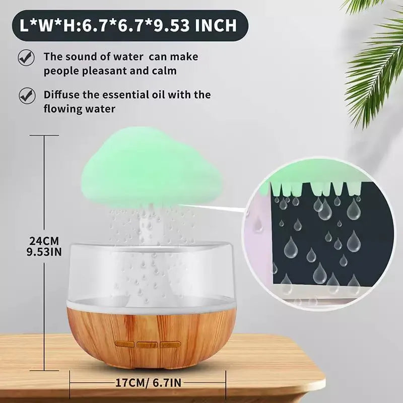 White raining cloud desk humidifier and night light with mushroom lamp design for aromatherapy