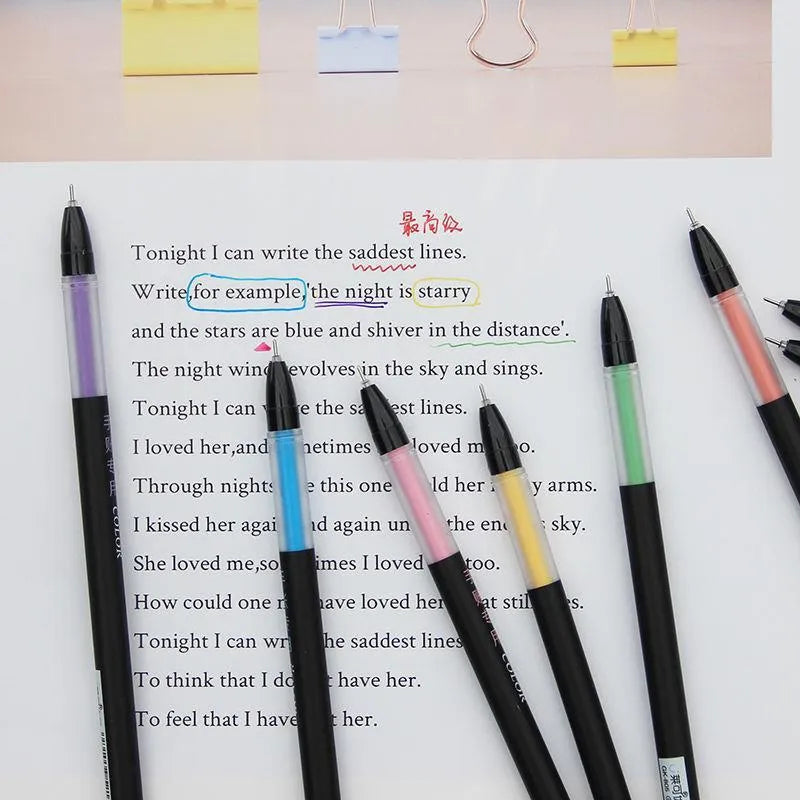 Candy colour gel pen set with plastic shell and non-erasable ink, available in random or twelve pen options.