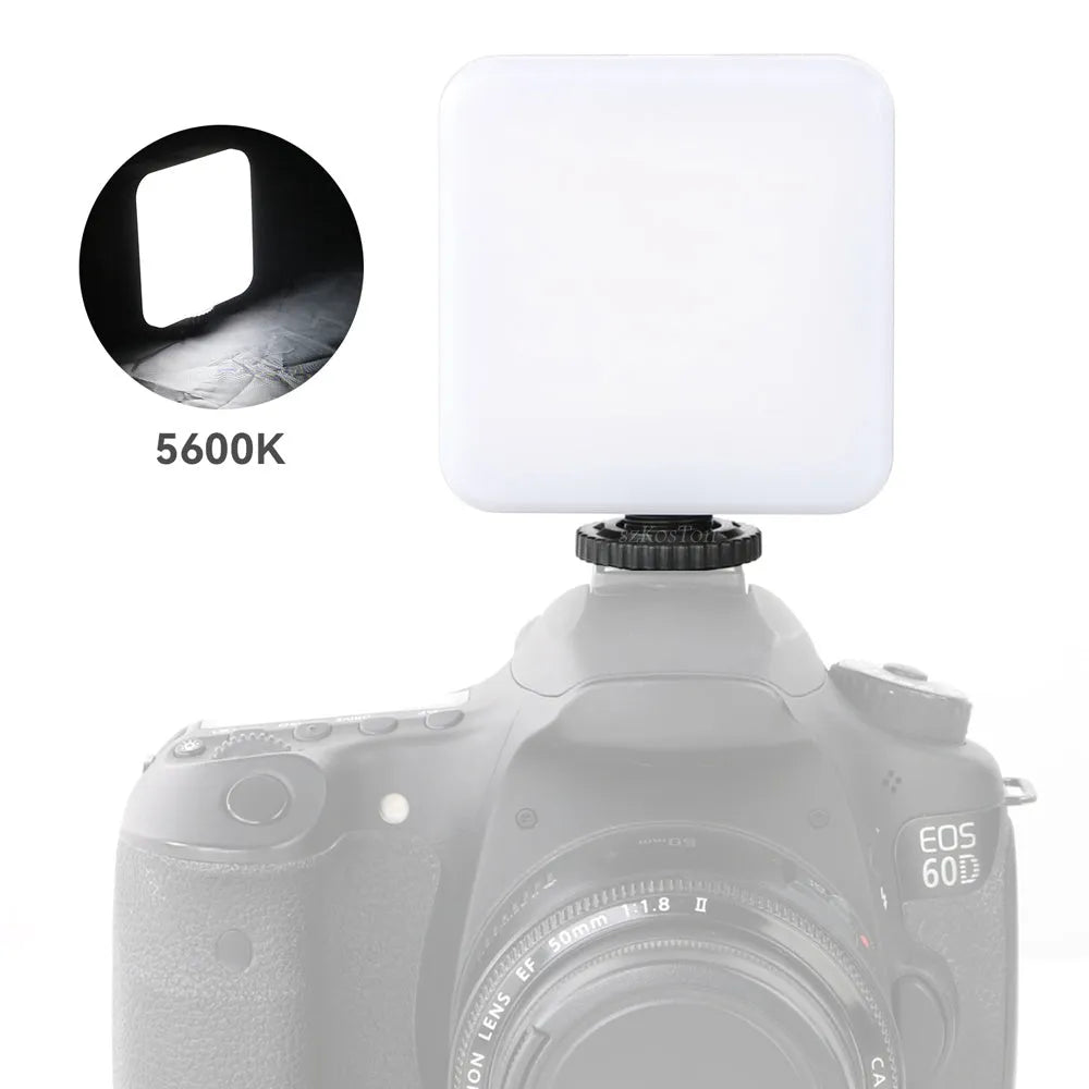LED mini square outdoor pocket light tripod flash unit showing compact dimensions and rotatable head
