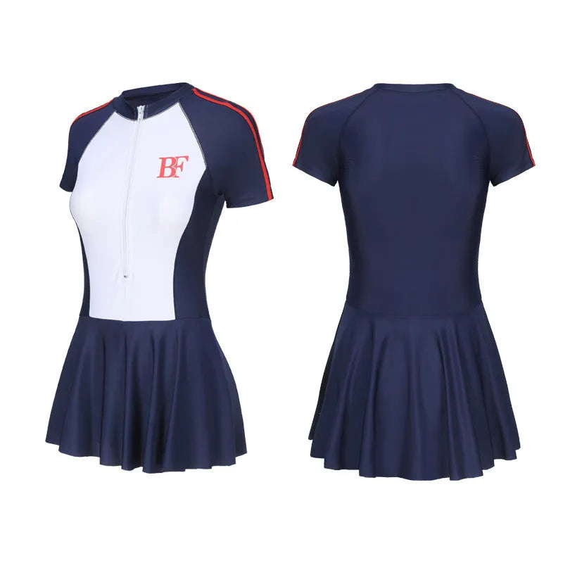 Conservative style one-piece swimsuit for women's sports and fitness activities
