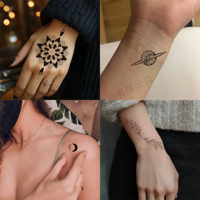 Temporary tattoo sticker sheet with English letters and flowers, 60x105mm, water transfer printing