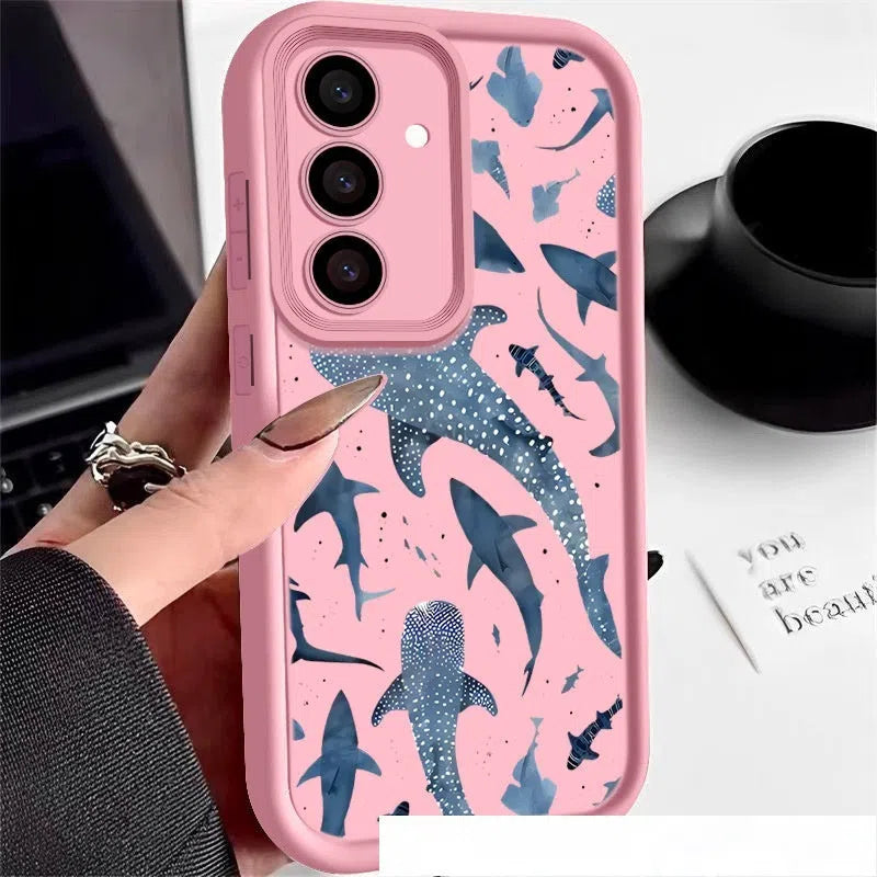Shark print silicone phone case for Samsung Galaxy, shockproof and drop-proof, in black colour