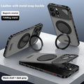 Aluminium alloy leather phone case with rotating bracket and magnetic suction for Apple iPhone, black brown colour