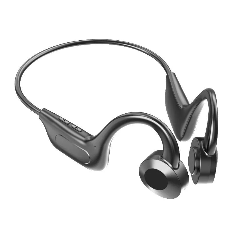 Black VG02 wireless sports Bluetooth headset with ear-mounted in-ear design shown with USB charging cable.