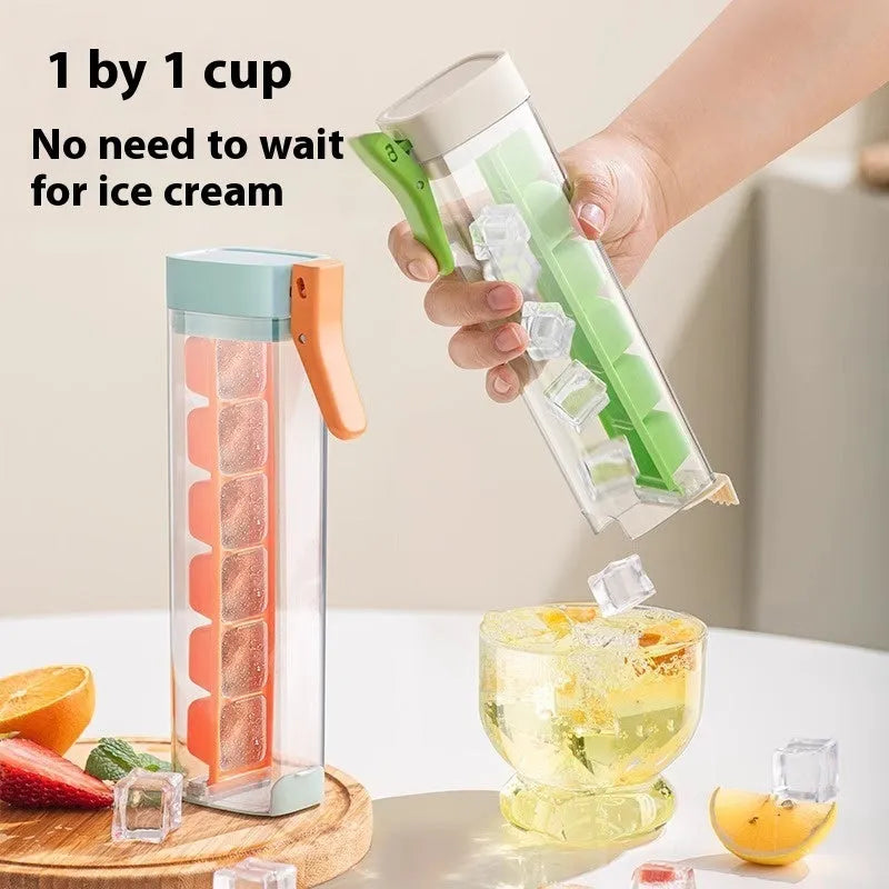 One-touch release ice cube tray with storage box in food-grade plastic