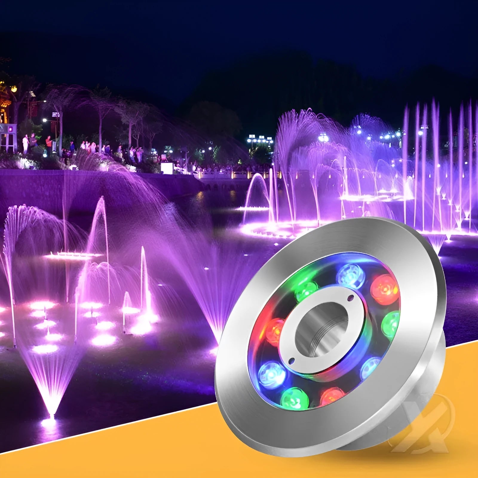 Aluminium alloy outdoor underwater lamp for garden and landscape lighting with RGB, warm white, and pure white options.