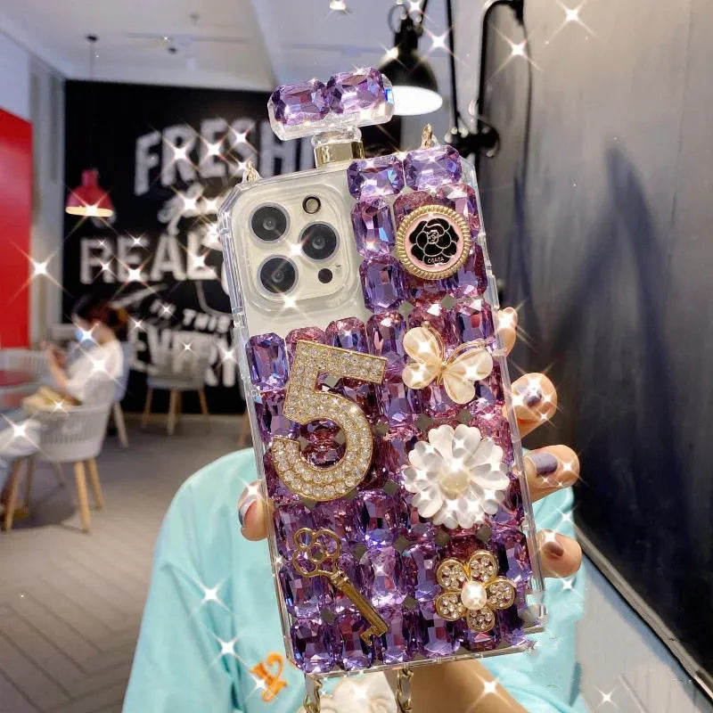 Luxury rhinestone TPU phone case in purple for iPhone 12 series