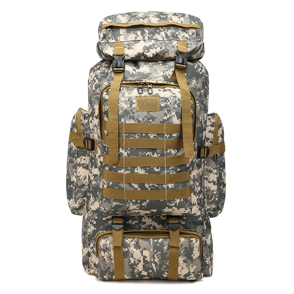 Oxford cloth large capacity mountaineering bag in camouflage with zipper closure and single strap