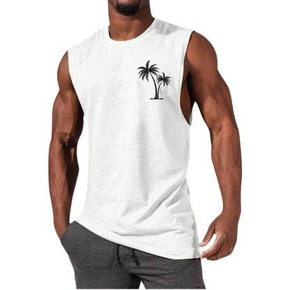 Stylish tropical tank top with coconut tree embroidery design, ideal for summer workouts and active lifestyles.