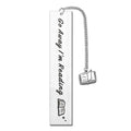 Stainless steel tassel bookmark in five colours, shown with its gift box.