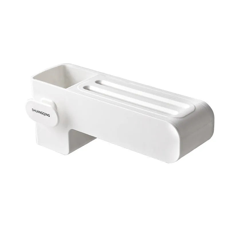 White plastic kitchen knife rack with modern simple design on a countertop