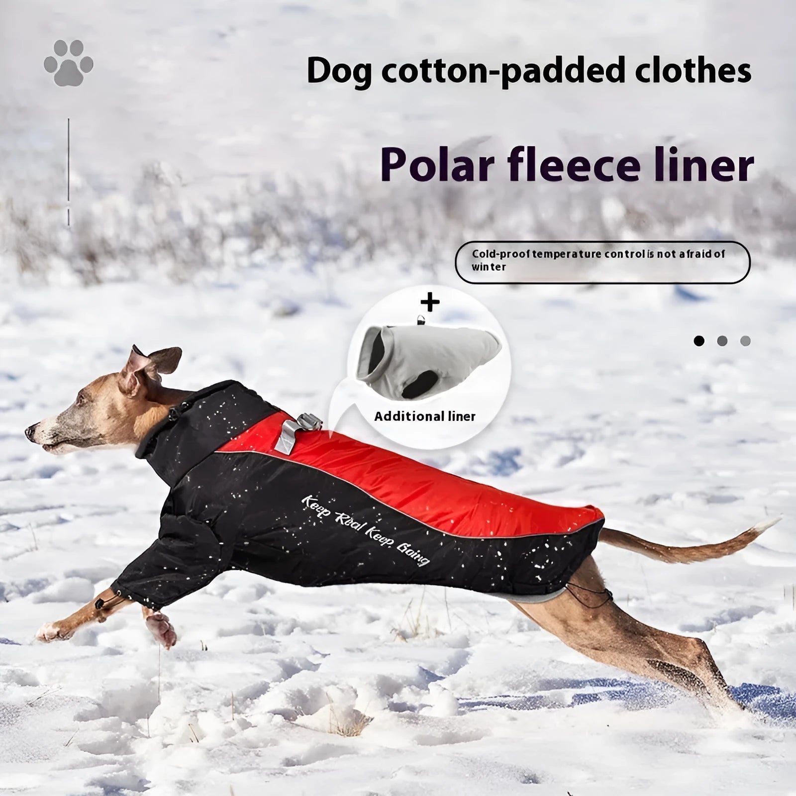 Polar fleece liner dog warm clothing jacket for large dogs with removable liner.