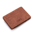 Men's slim matte PU leather magic wallet in black with 2-fold 4-card slots and compact 10.5cm length