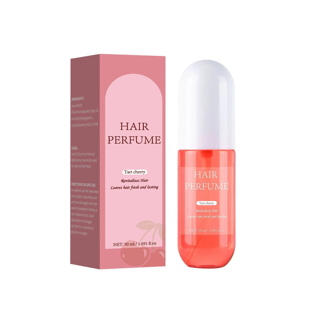 50ml bottle of sour cherry hair perfume with export packaging label FP-D019