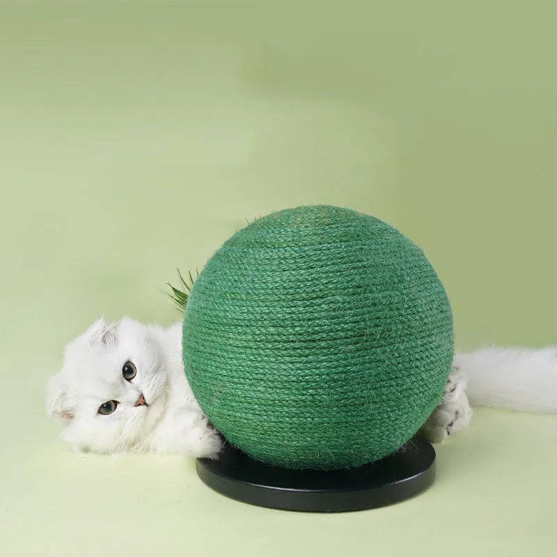 Cactus-shaped cat scratching ball board with sisal rope, 20 x 20 x 22 cm, black or white background option
