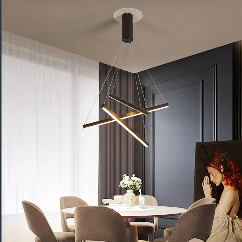 Modern glass LED chandelier with remote control, black iron body, adjustable height 1-3 metres, 3-head model