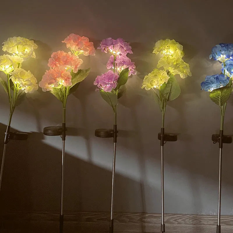 Solar hydrangea garden decorative lights in multiple colours with floor outlet design for outdoor placement