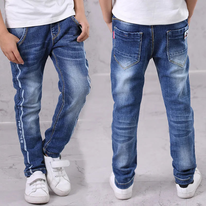 Boys casual jeans dark blue cotton straight leg trousers Asian size 110-170cm