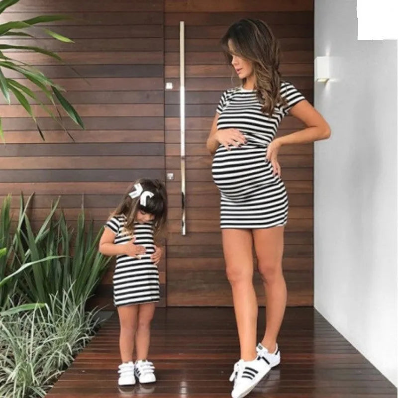 Striped parent and child dress in cotton blend and polyester fibre, sizes S to 11, matching family outfit