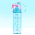 Green portable outdoor sports mist spray cup with handle, transparent scale, and spray mouth.
