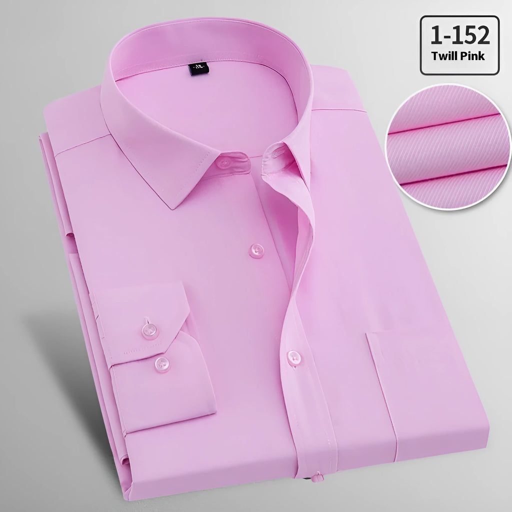 Men's long sleeved flax linen business shirt in pink diagonal or red plain colour.