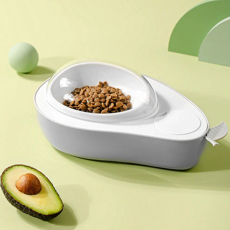 Avocado-shaped automatic pet food and water dispenser for cats and dogs with slow-feed feature and large water capacity