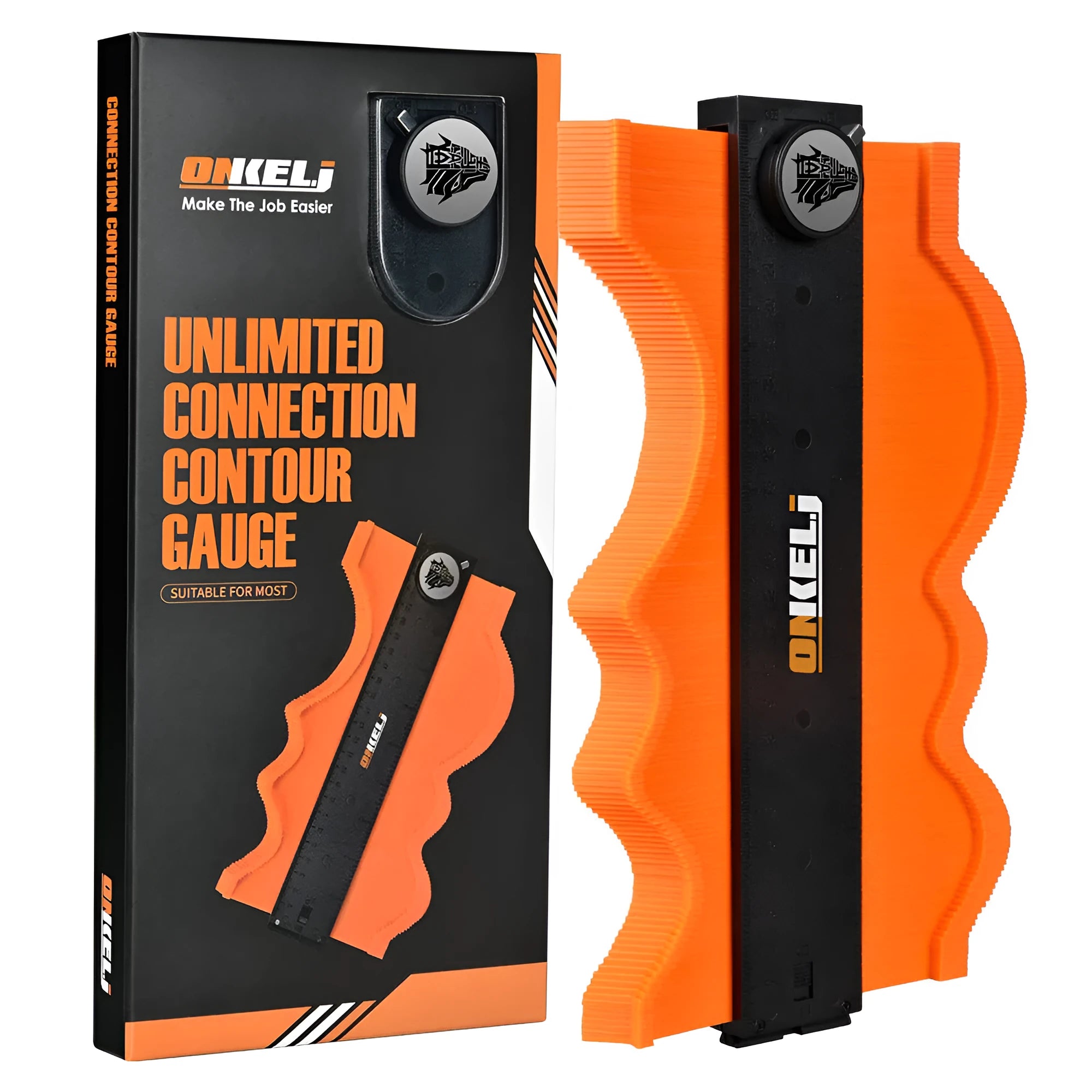 10-inch contour gauge with locking belt for copying irregular shapes, made from ABS plastic and stainless steel