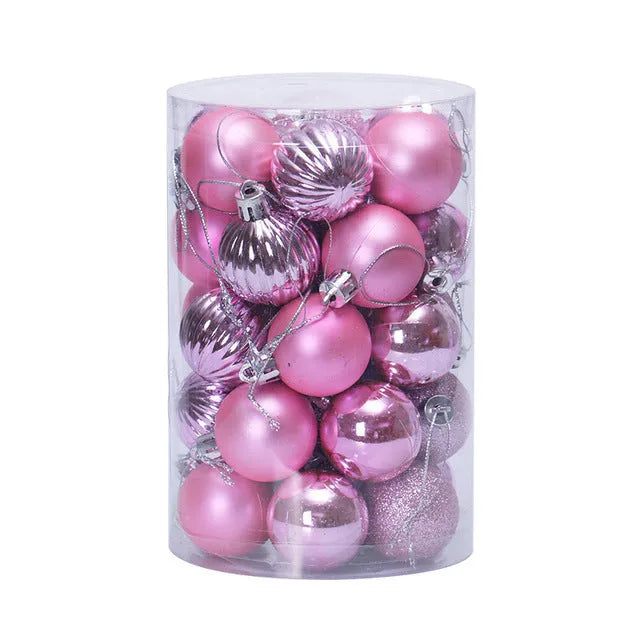 34-piece set of 4cm plastic Christmas balls in assorted colours with shiny finish for tree decoration