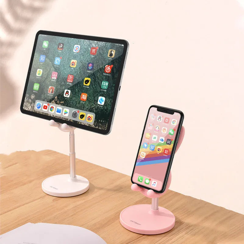 Rabbit-shaped silicone phone stand in pink, green, or white with adjustable scalable desktop holder