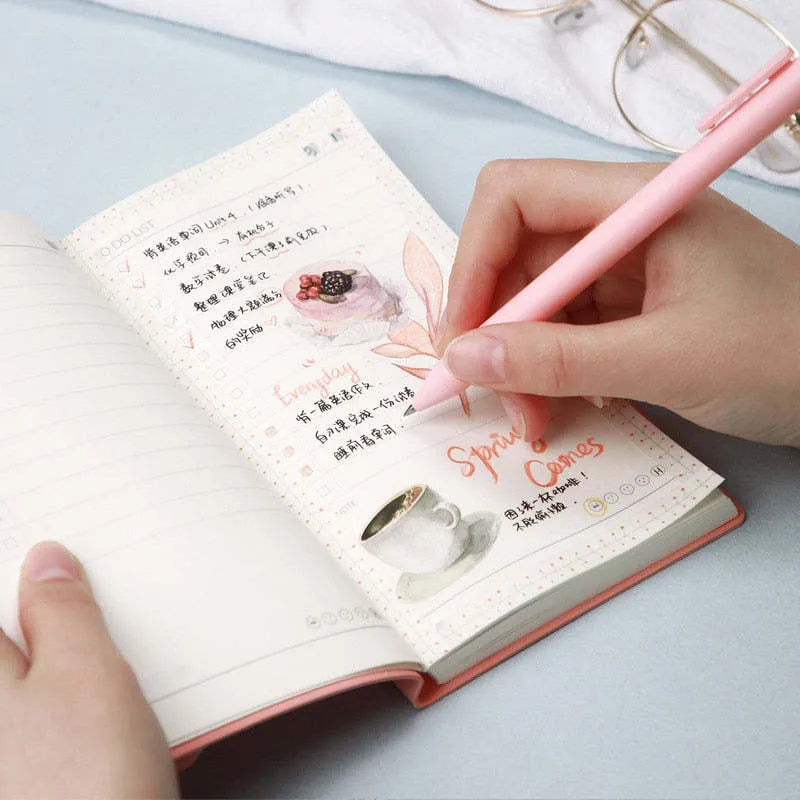 Simple style A6 portable todo list notebook with PU cover in macaron yellow, green, pink, or blue.