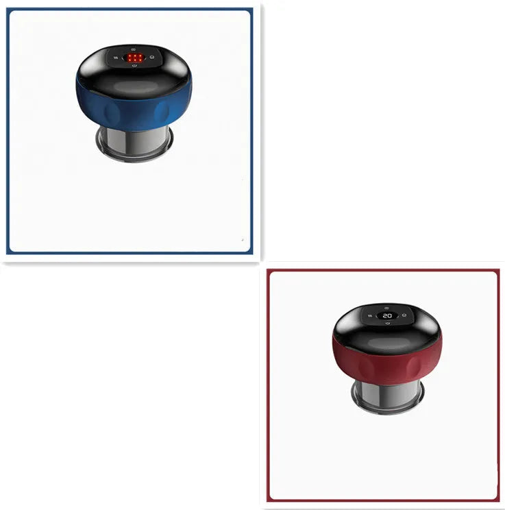 Black electric vacuum cupping massager with LED display and USB charging port on a white background.
