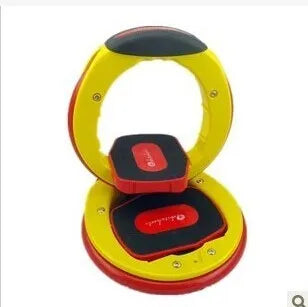 Black red plastic high speed drift skateboard with whirlwind wheels on pavement
