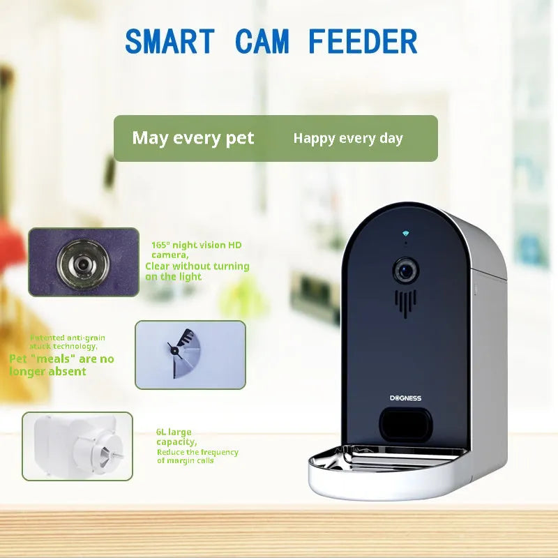 Barbie pink ivory white automatic pet feeder with digital display and remote monitoring