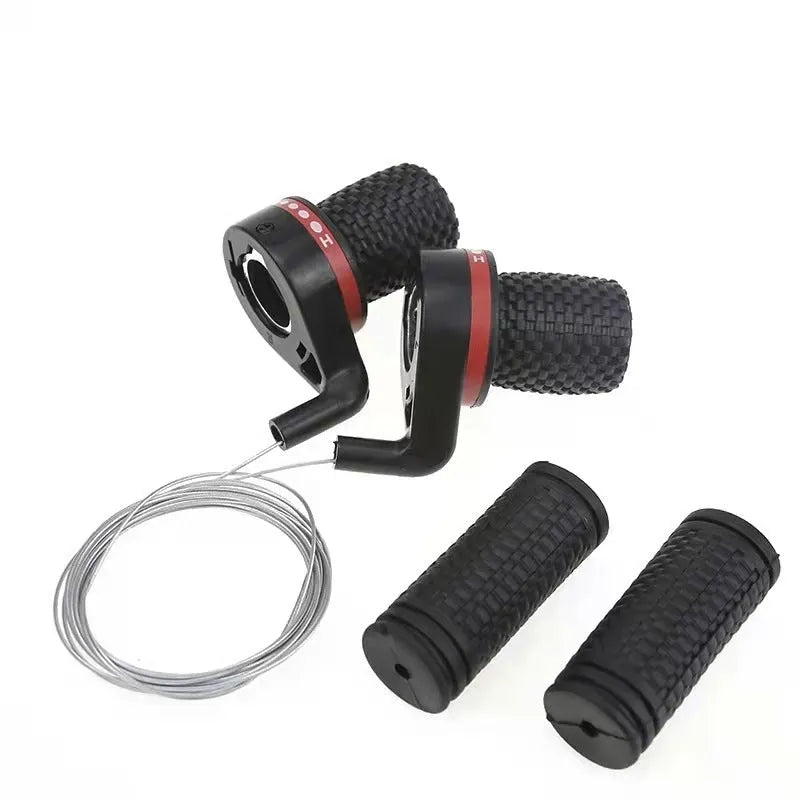 Black mountain bike shifting handle set with cables and grips for 22.2mm handlebars