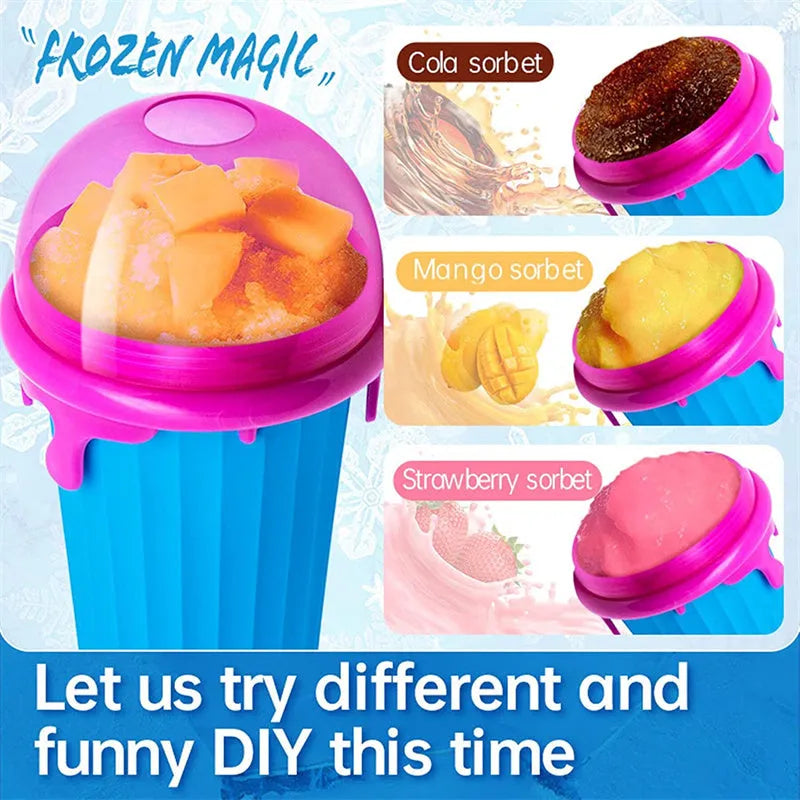 Blue 500ml silicone slushy maker cup for homemade smoothies and desserts