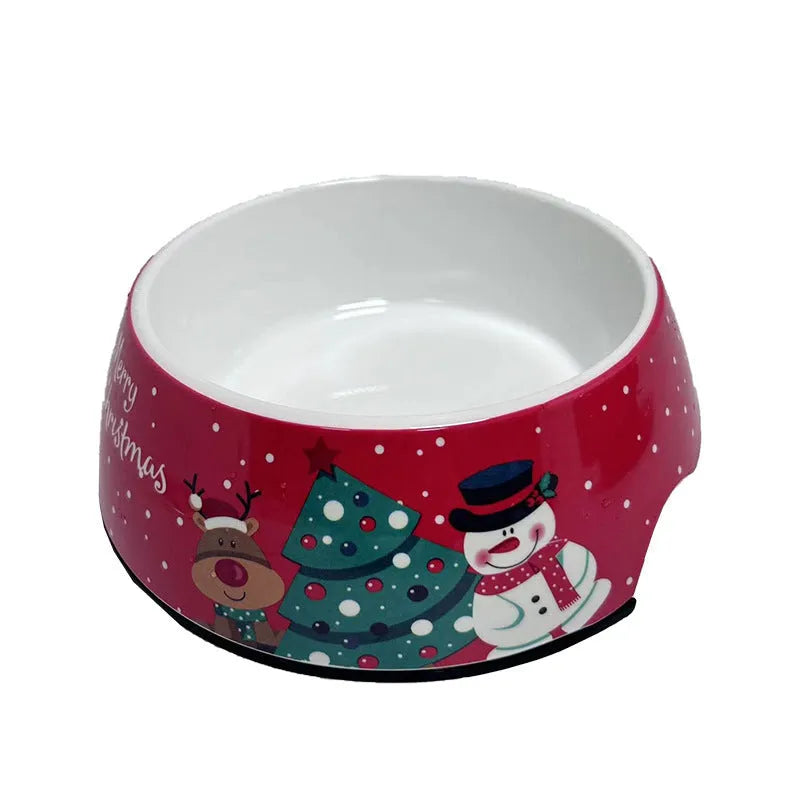 Red Christmas pet bowl with stainless steel inner layer and melamine exterior in three size options