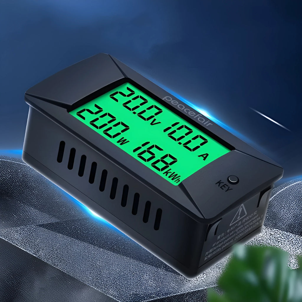 DC digital panel meter display showing voltage and current readings