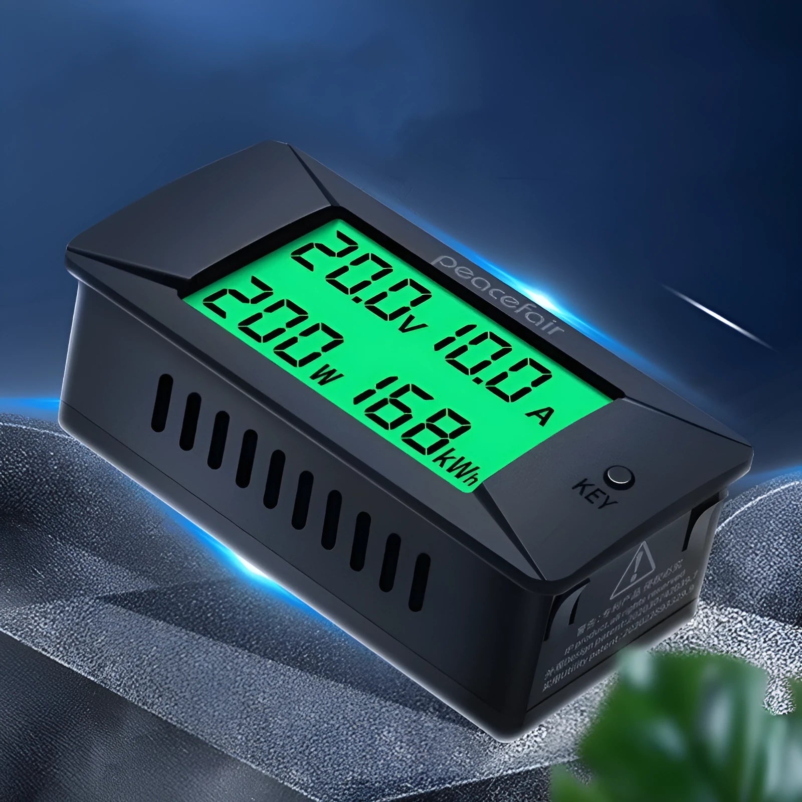 DC digital panel meter display showing voltage and current readings