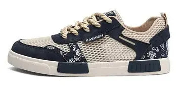 Men's mesh surface breathable shoes in solid colour with flat heel and round toe, shown in black