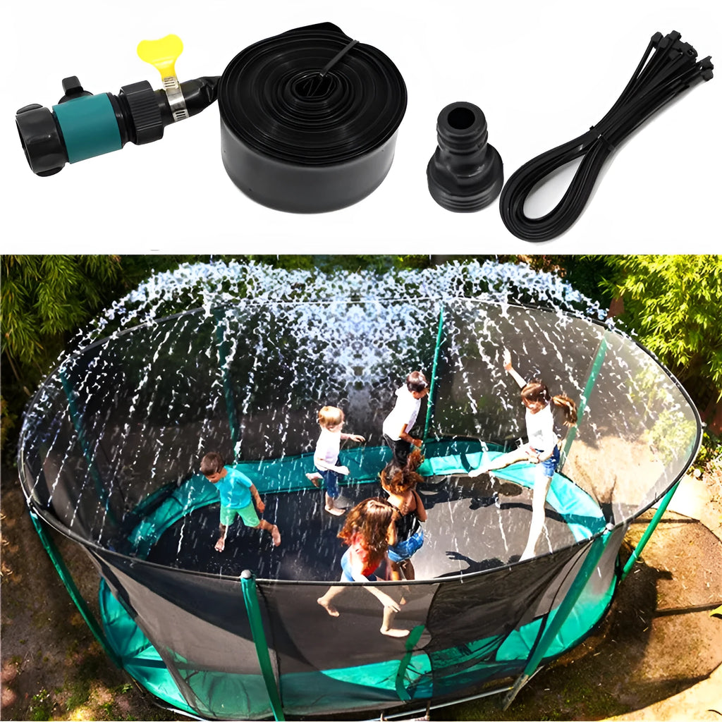 Blue portable garden sprinkler with solar water cooling feature and PVC switch control