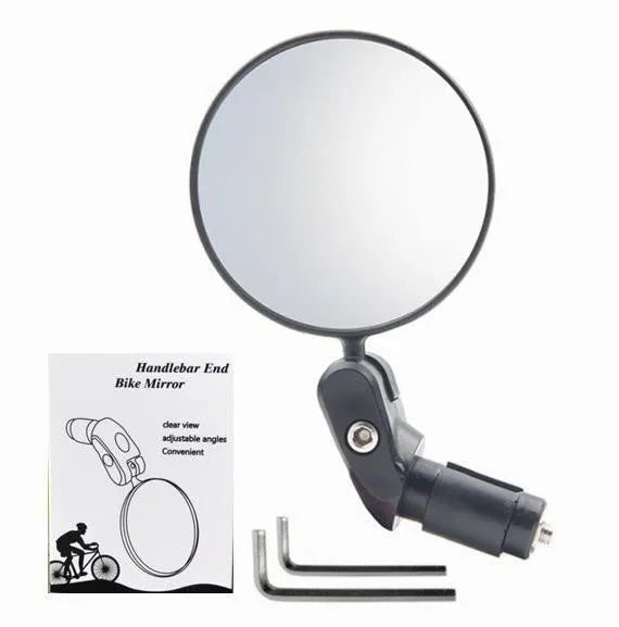 Black foldable convex rearview mirror with 7cm diameter and rotating joint.