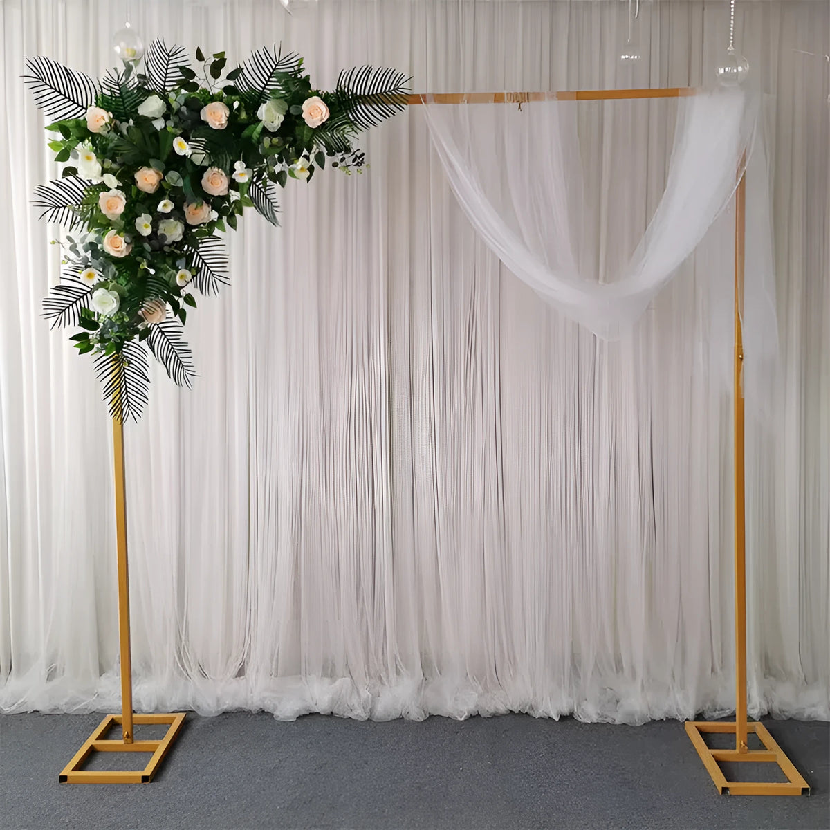 Wrought iron wedding purdah bracket 2x2 background support with telescopic frame, two bases and three rods