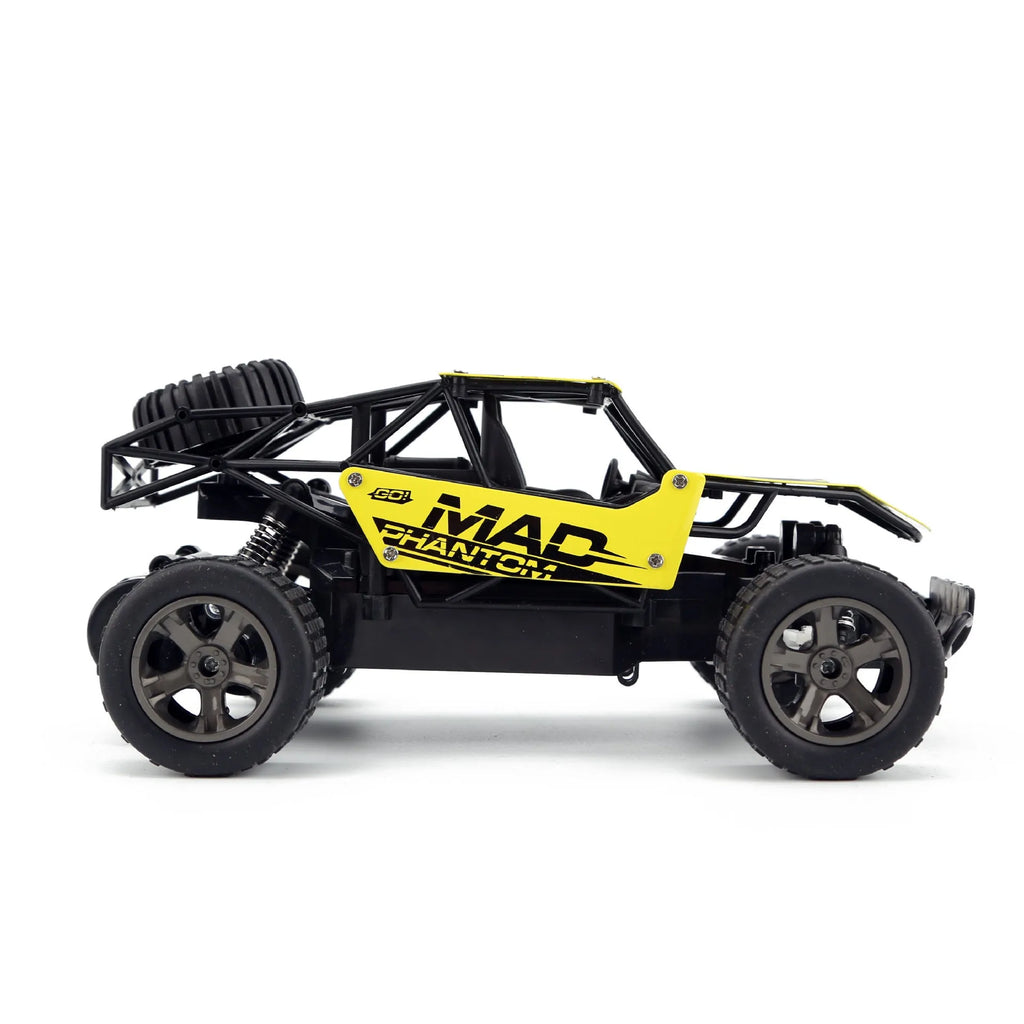 Blue and yellow 1:18 scale RC drift car with 2.4G remote control on charging cable