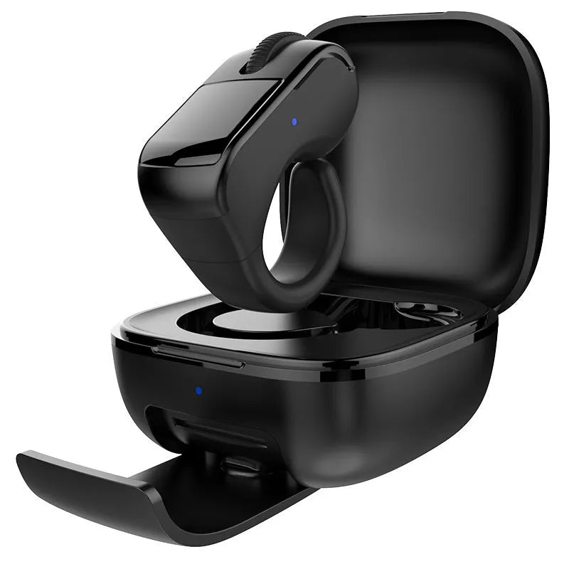 Bluetooth remote control ring in Stone Black worn on a finger for presenting slides